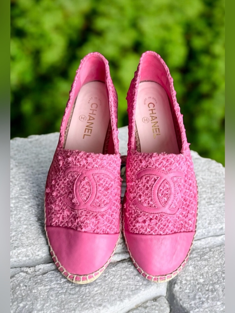 🆕 CHANEL CC Interlocking Tweed Pink Espadrille Flats